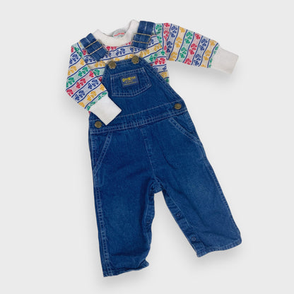 VINTAGE OSH OVERALLS + HEALTHTEX TRUCK TOP - 12M