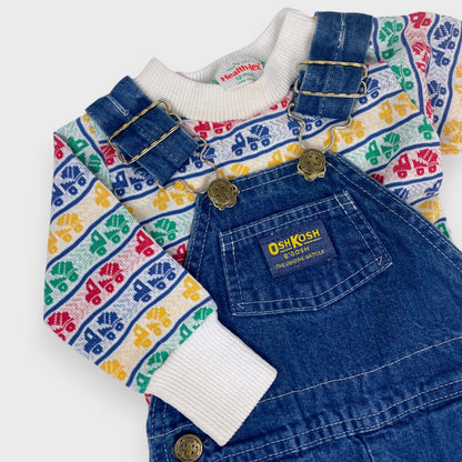 VINTAGE OSH OVERALLS + HEALTHTEX TRUCK TOP - 12M