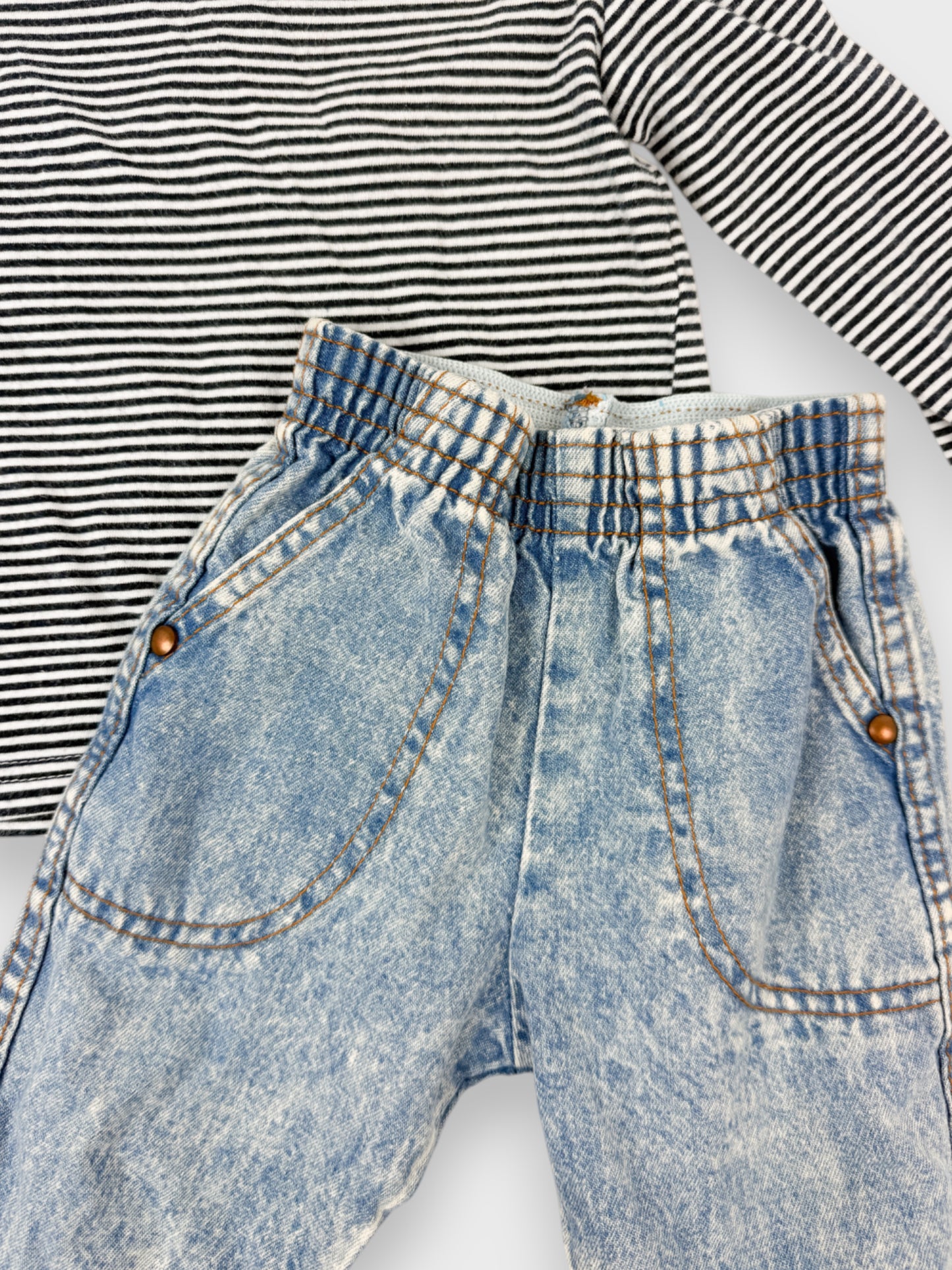 VINTAGE ACID-WASH PANTS + STRIPE TOP SET - 12M