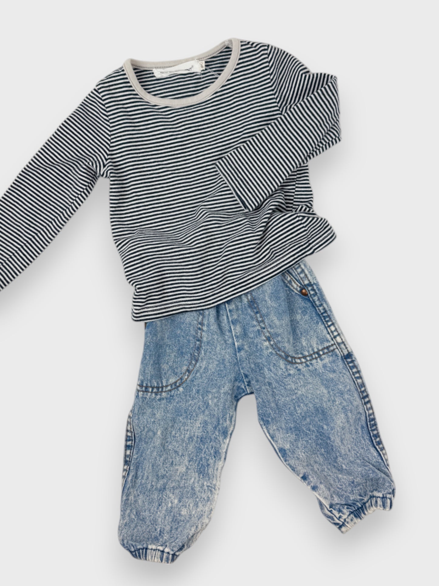 VINTAGE ACID-WASH PANTS + STRIPE TOP SET - 12M