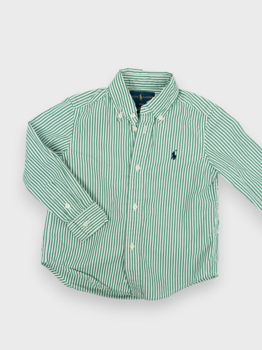 RALPH LAUREN GREEN STRIPE BUTTON-UP - 3T