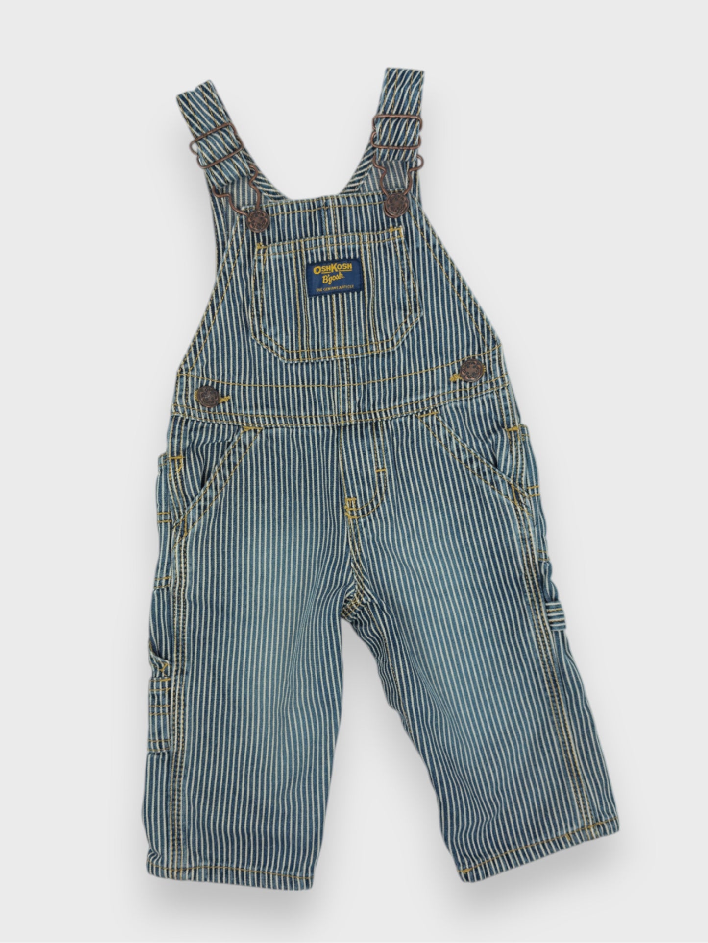 OSH KOSH RAILROAD STRIPE OVERALLS - 9M