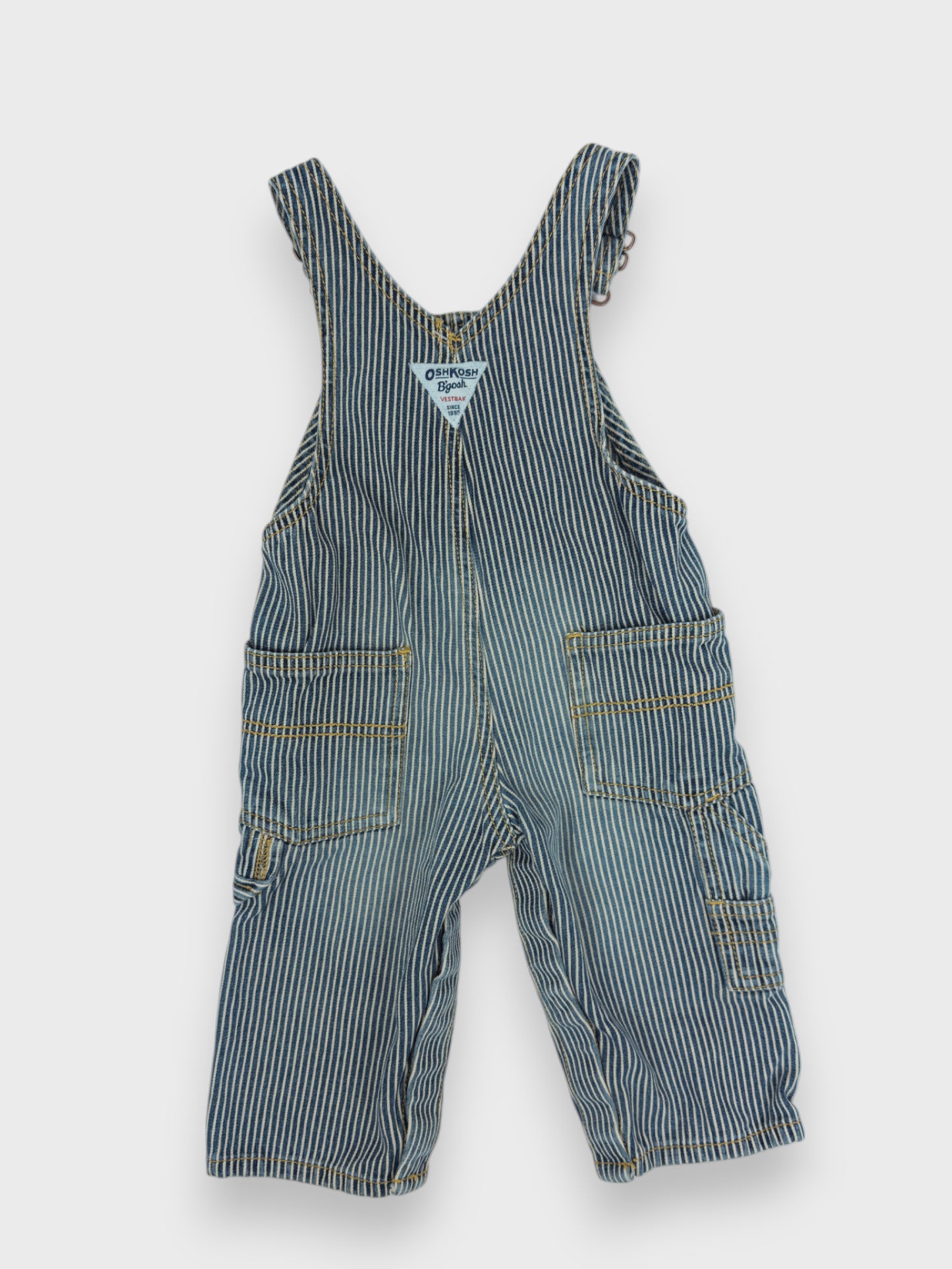 OSH KOSH RAILROAD STRIPE OVERALLS - 9M