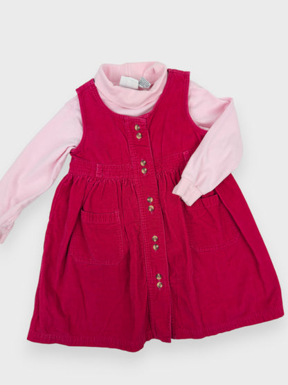 VINTAGE PINK CORDUROY DRESS + TOP SET - 4T